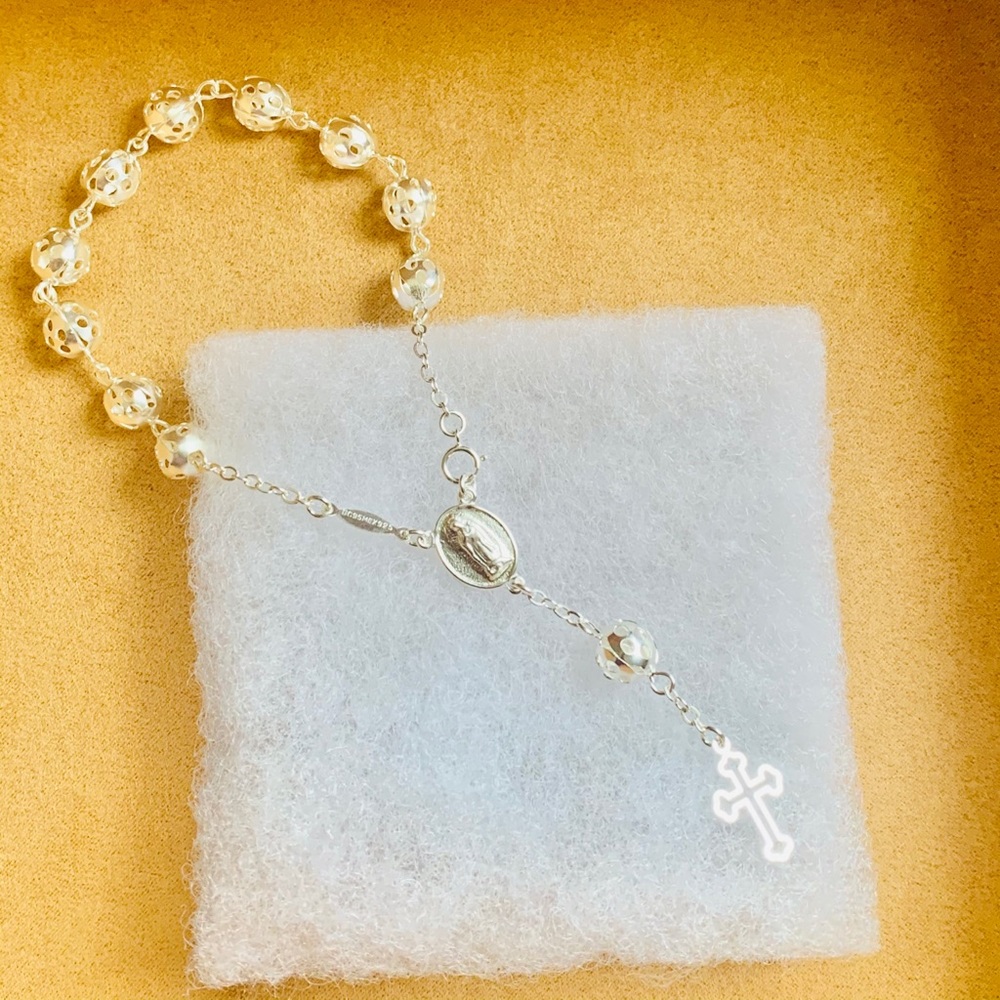 Silver Rosary Bead Bracelet